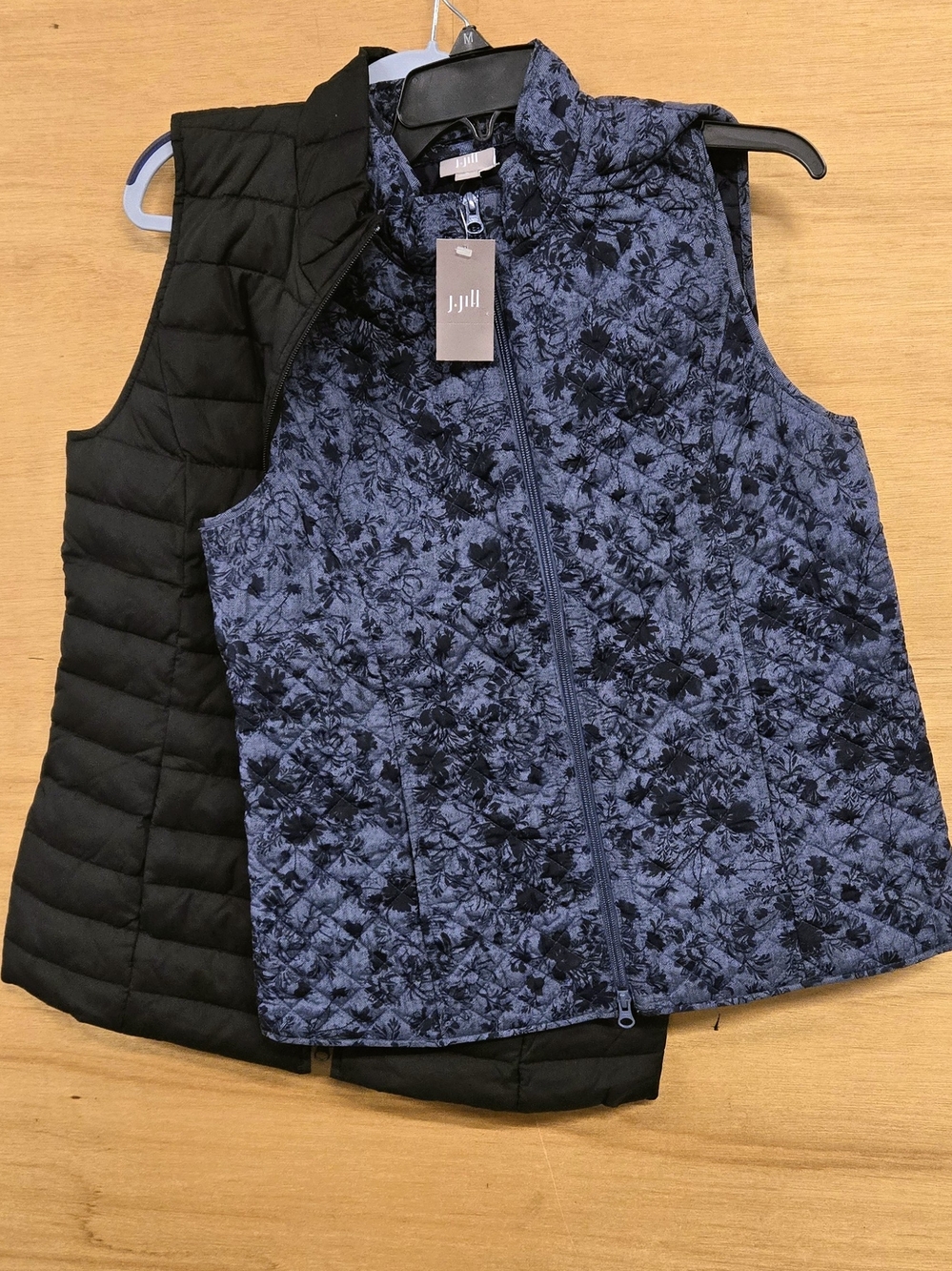 (2) J. Jill Quilted Floral-Print And- Black Vest
